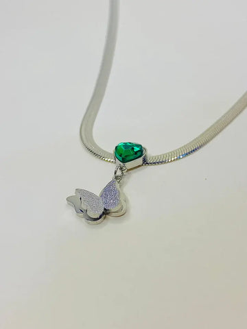 Green Stone Butterfly Necklace