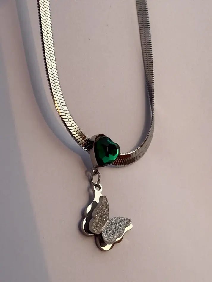 Green Stone Butterfly Necklace - Sapire Jewellery