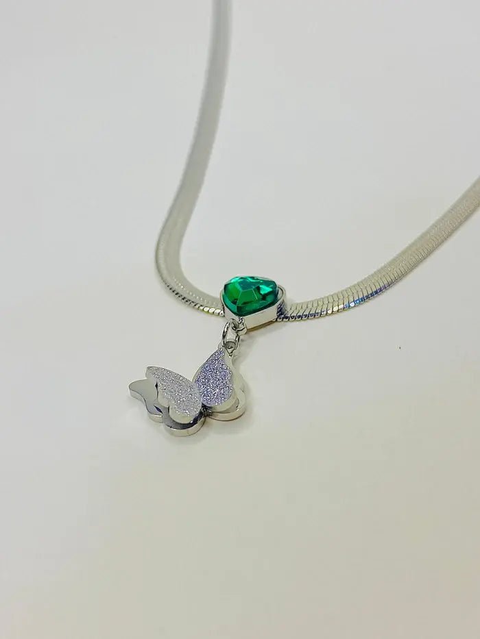 Green Stone Butterfly Necklace - Sapire Jewellery